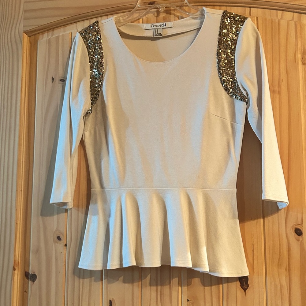 Forever 21 Cream Top with Gold Accents
